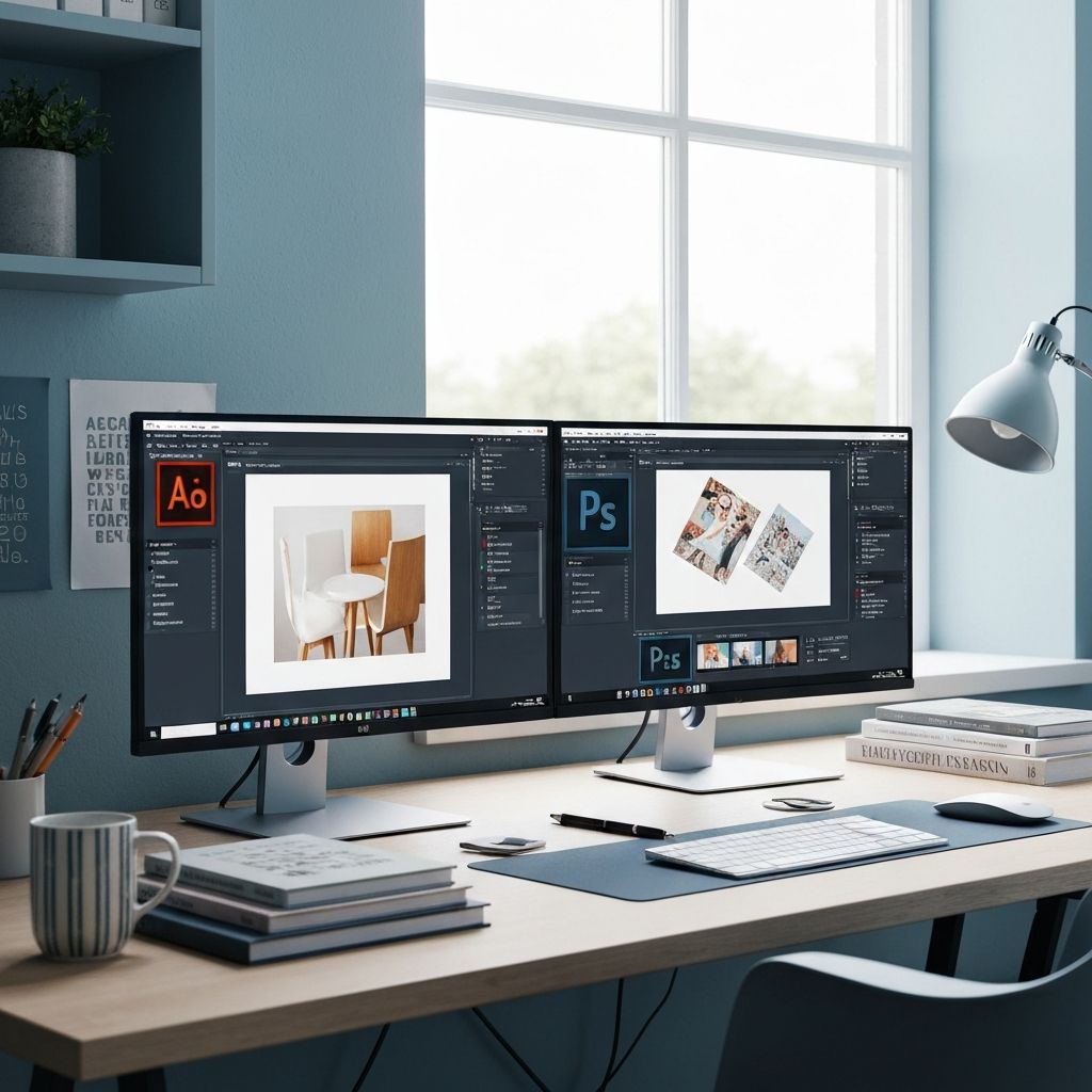 Graphic Design Workspace - Adobe Illustrator and Photoshop